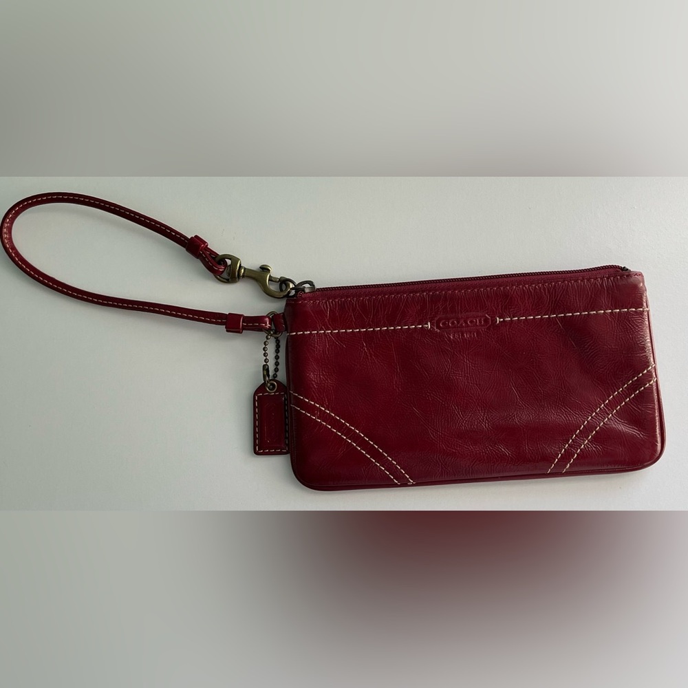 Vintage Coach Red Wine Patent Leather Large Clutch Wristlet